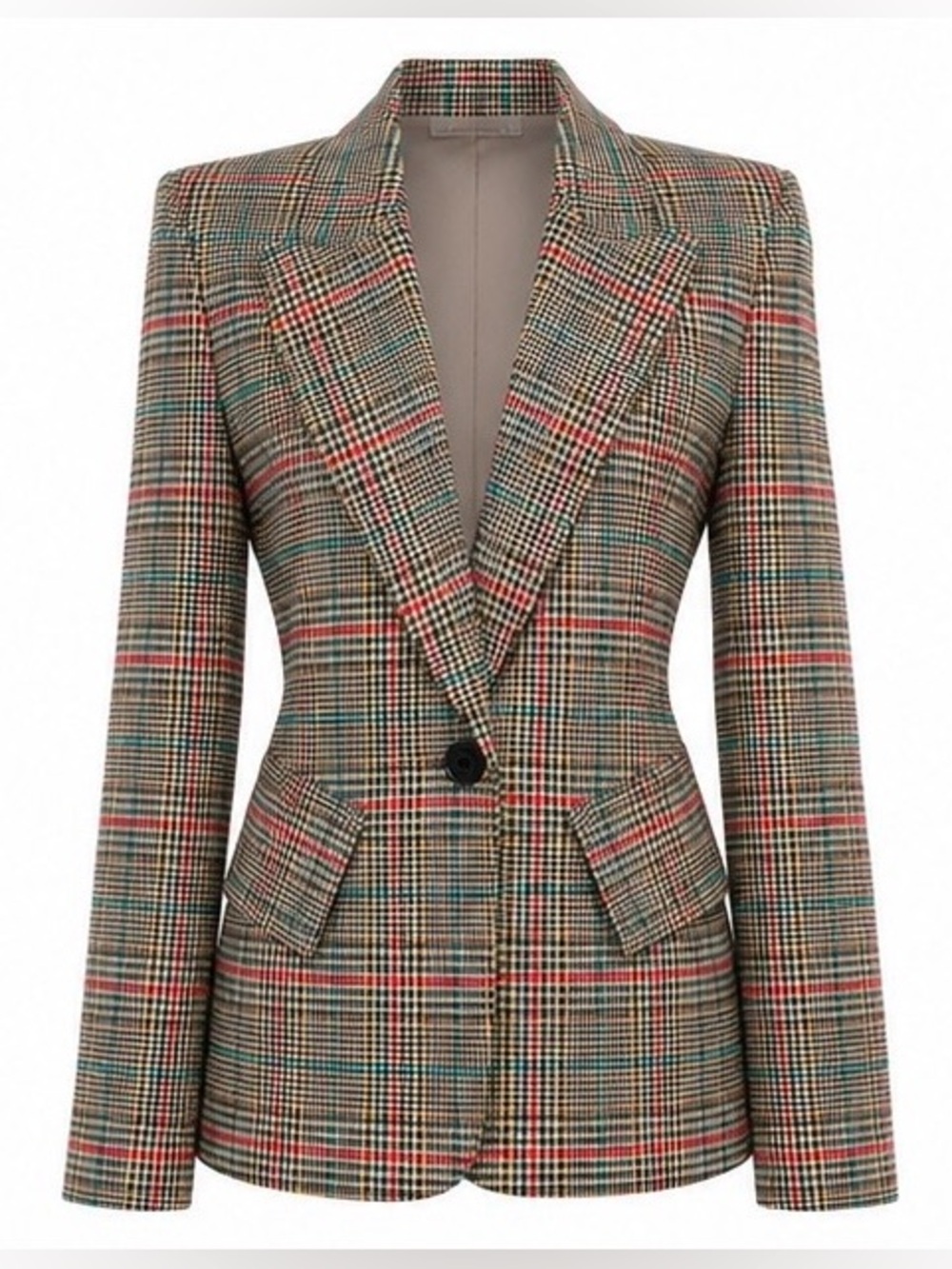 SMYTHE Size 8 Plaid One-Button Tailored Blazer Multicolor Check *PRISTINE* - Picture 2 of 5
